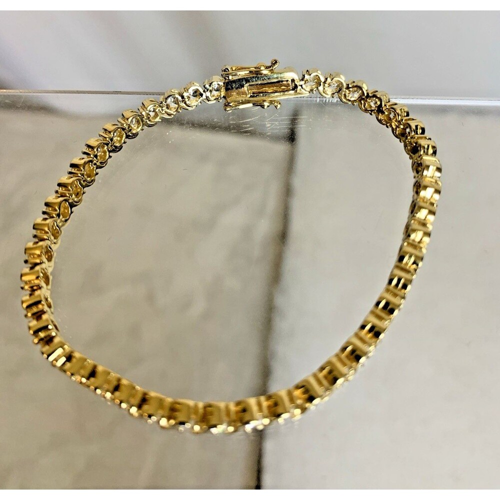 DBJ 925 Sterling Silver Gold Tone Tennis Bracelet CZ Prong Set 7" Vintage Signed - Picture 14 of 14